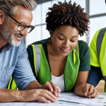 ** A diverse team collaborating on a sustainable project, showcasing company values in action. Environmentally friendly technology and green initiatives are subtly visible in the background.

**
