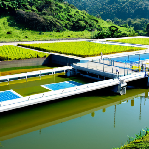 Home 11 Sustainable Water Management**
"A modern water treatment plant nestled in a lush Brazilian landscape, showcasing advanced filtration technology. The scene emphasizes clean water flowing into a vibrant river, promoting responsible water usage. Fully clothed engineers are monitoring the process with tablets. Safe for work, appropriate content, perfect anatomy, natural proportions, professional, modest, family-friendly, high quality."
**