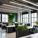 환경 관련 자격증 인기 순위 - **Prompt 1: Sustainable Office Environment**
"A bright, modern open-plan office space featuring ...
