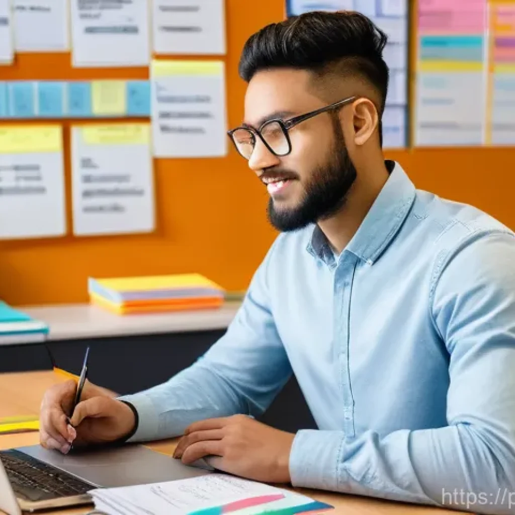 환경기사 필기 과목별 공략법 - **Prompt: "A young adult (18-25, gender-neutral) diligently studying at a well-organized, modern des...