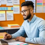 환경기사 필기 과목별 공략법 - **Prompt: "A young adult (18-25, gender-neutral) diligently studying at a well-organized, modern des...