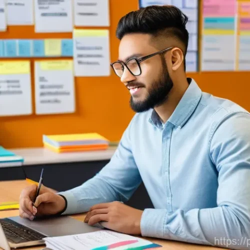 Home 25 환경기사 필기 과목별 공략법 - **Prompt: "A young adult (18-25, gender-neutral) diligently studying at a well-organized, modern des...