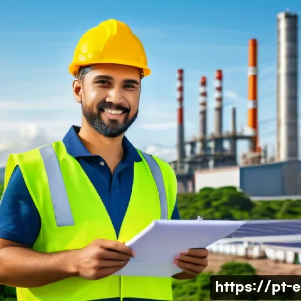 환경 관련 법규 자격증 - A professional environmental engineer wearing a safety helmet, reflective vest, and work boots, stan...