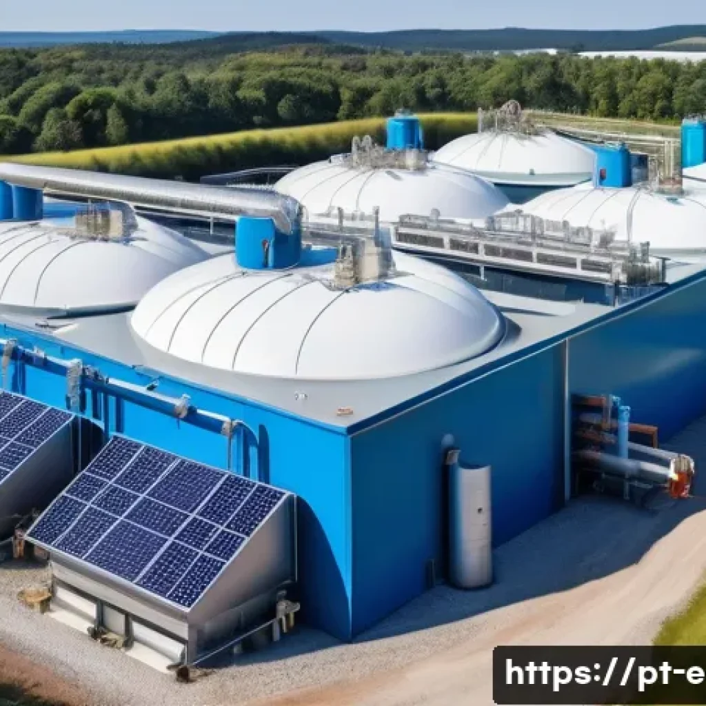 환경기술 분야 전망 분석 - A modern industrial facility showcasing advanced anaerobic digestion technology processing organic w...