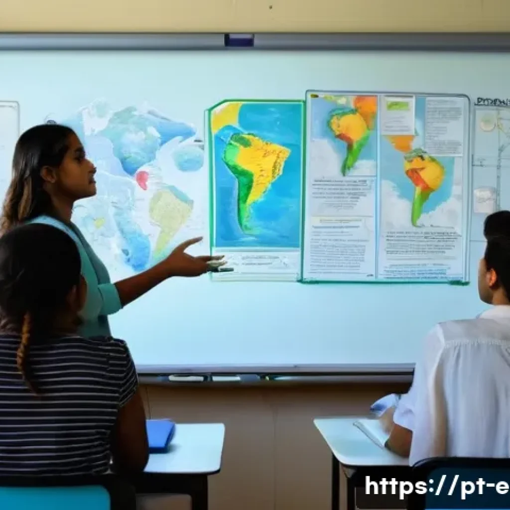 환경직 시험 과목별 난이도 - A vibrant classroom scene in Brazil focused on environmental studies for competitive exams: diverse ...