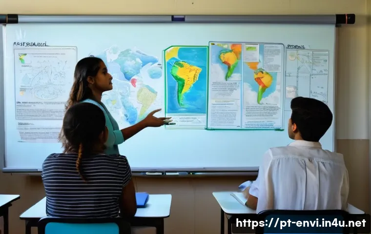 환경직 시험 과목별 난이도 - A vibrant classroom scene in Brazil focused on environmental studies for competitive exams: diverse ...