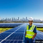 Home 20 환경기술사 자격증 활용 사례 - A professional Brazilian environmental engineer in certified uniform working on a solar energy farm ...