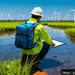 Home 19 환경기사 필기시험 출제 경향 - A detailed illustration of an environmental technician conducting a field inspection near a Brazilia...