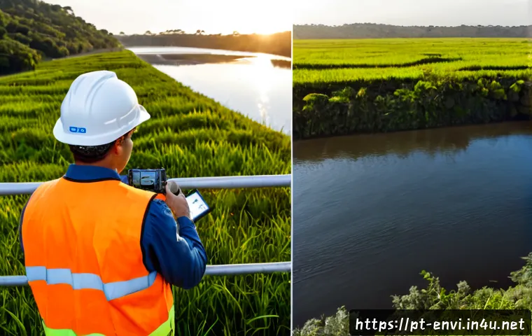 환경기사와 환경산업기사 비교 - Photorealistic split-scene comparison of two Brazilian environmental professionals at work: on the l...